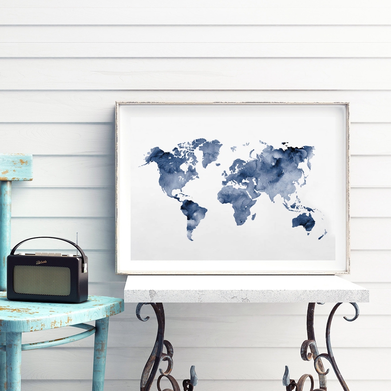Custom Star Map - Mappa del mondo blu Stampa Mappa
