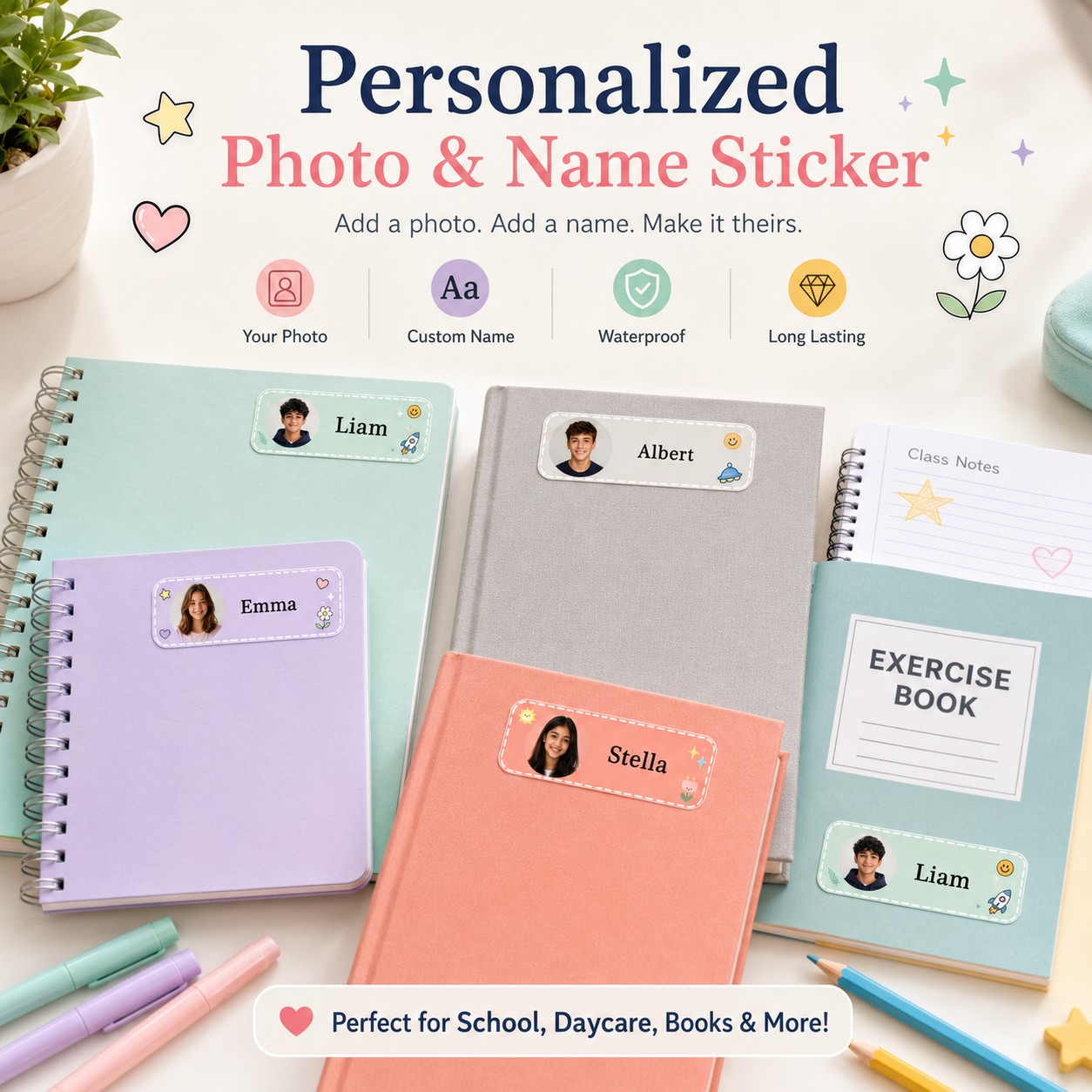 Custom Photo Book - Adesivi Personalizzati con Foto e Nome,
