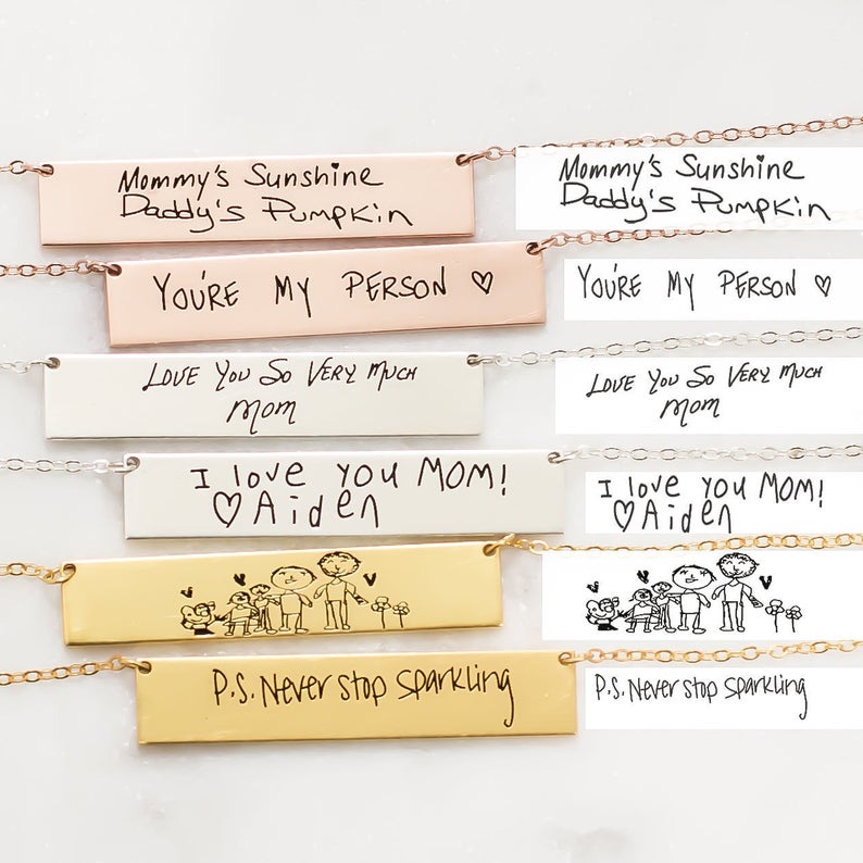 Handwriting Necklace Bar - Personalizzato su misura Reale della Scrittura