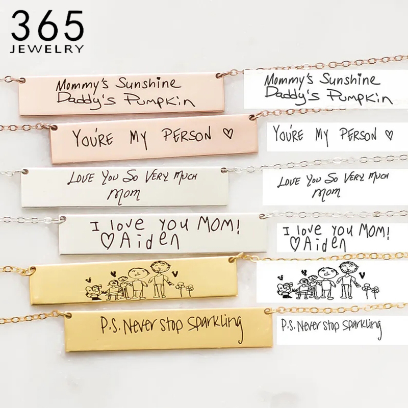 Handwriting Necklace Bar - Collana con ciondolo a barra con
